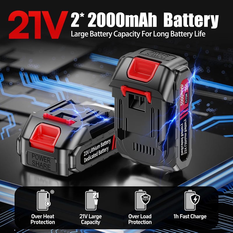 DEVTBLUN 21V Electric Ratchet Wrench Set,60FT-LBS (80N.m) Extended Cordless Ratchet Wrench with 2x 2.0Ah Battery,3/8" 400 RPM Variable Speed Power Ratchet Driver Set with 7 Sockets,1/4 Adaptor, 3"Extension Bar - Image 3